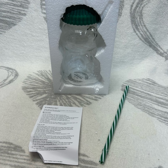 Starbucks bearista Bear Glass cup with Green Straw - Picture 4 of 4